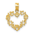 14K Polished Floral Border Heart Pendant, 19 x 15 mm