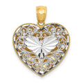 14K Two-tone Polished Reversible Diamond-cut Filigree Heart Pendant, 24 x 20 mm