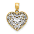 14K Two-tone Polished Diamond-cut Reversible Filigree Heart Pendant, 18 x 14 mm