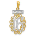 14k with White Rhodium Filigree SWEET 16 Pendant, 26 x 13 mm