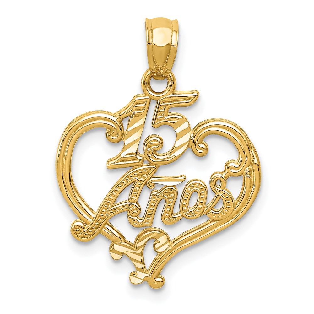 14k Diamond-cut 15 ANOS Heart Pendant, 22 x 18 mm