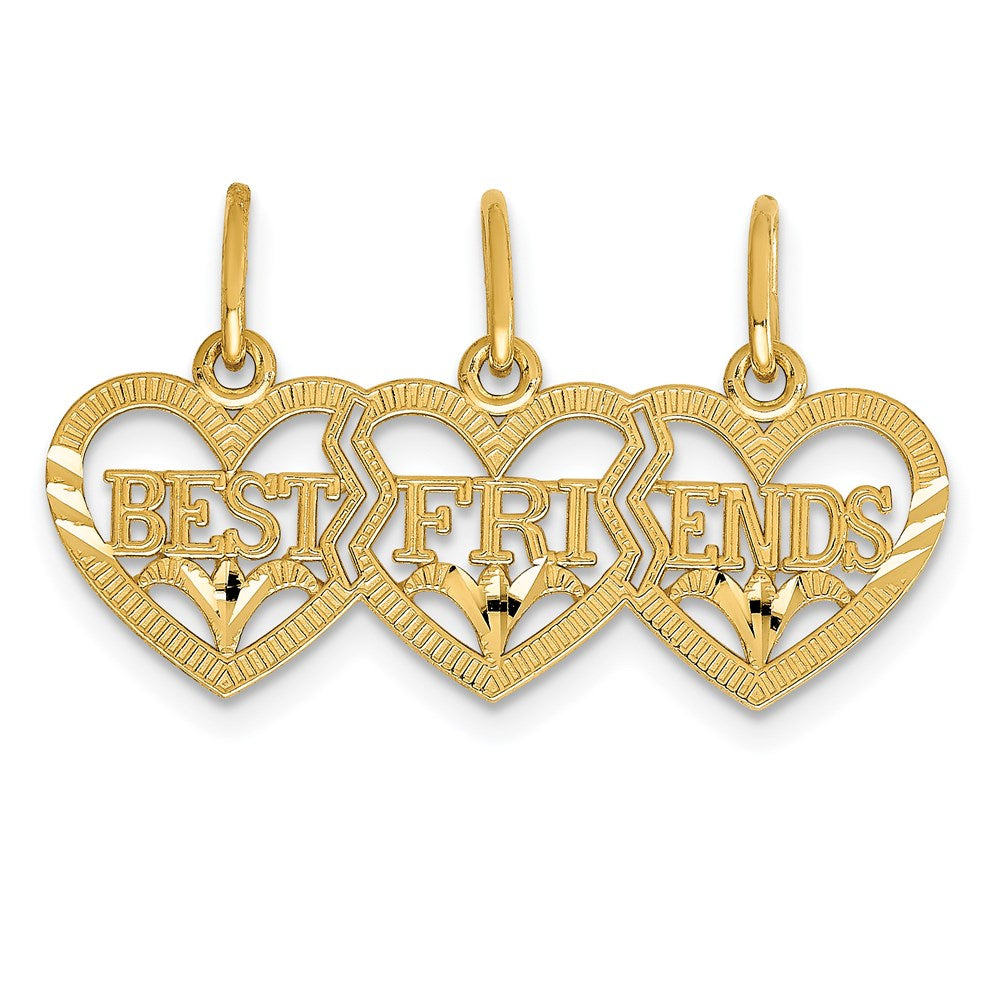 14k Triple Heart Diamond-cut BEST FRIENDS 3-Piece Break-apart Pendant, 14 x 26 mm