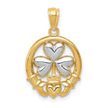 14k Rhodium-plated Shamrock and Claddagh Pendant, 24 x 15.5 mm