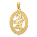 14k Chinese Happiness Symbol in Oval Frame Pendant, 32 x 15 mm