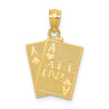 14k Ace of Hearts and Ace of Spades ALL IN! Cards Pendant, 21.5 x 13.5 mm
