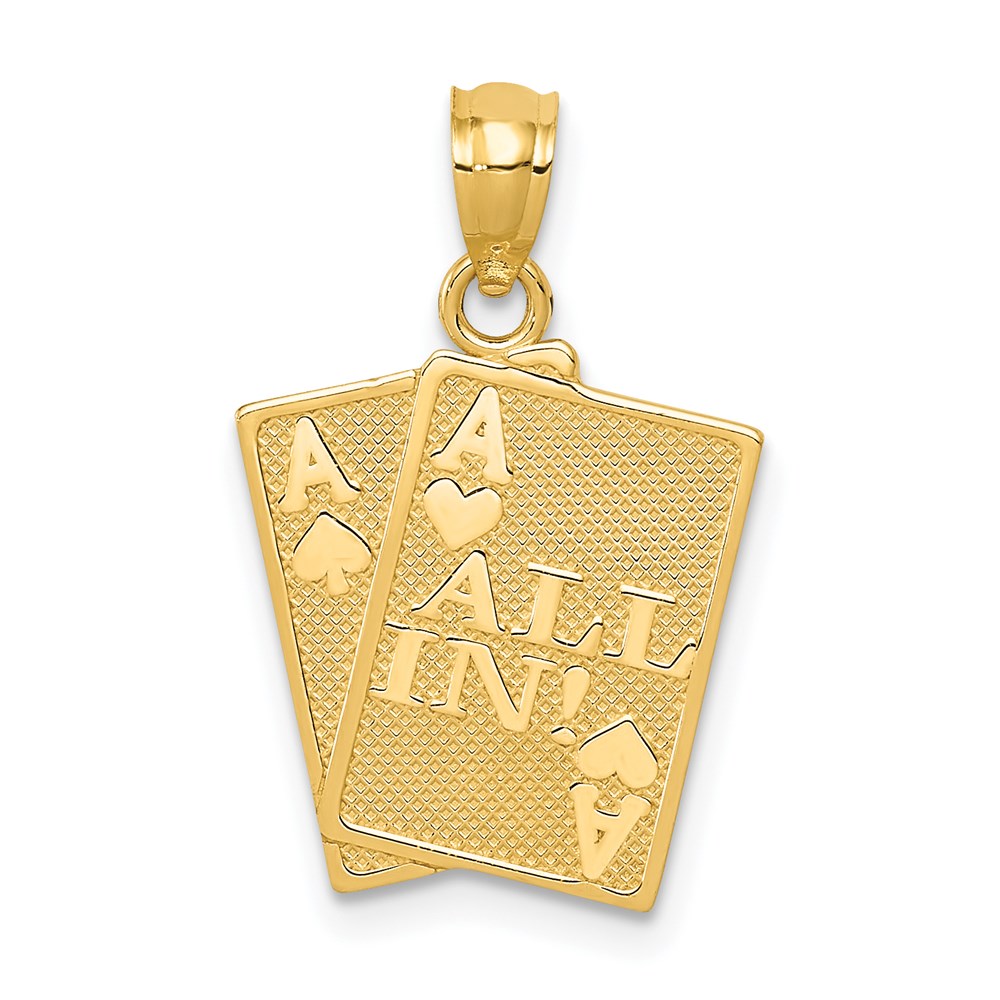 14k Ace of Hearts and Ace of Spades ALL IN! Cards Pendant, 21.5 x 13.5 mm