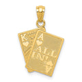 14k Ace of Hearts and King of Hearts ALL IN! Cards Pendant, 22.5 x 15 mm