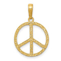 14k Textured Peace Sign Pendant, 20 x 15 mm