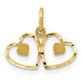 14k Satin And Diamond-cut Two Hearts Charm, 14 x 16 mm
