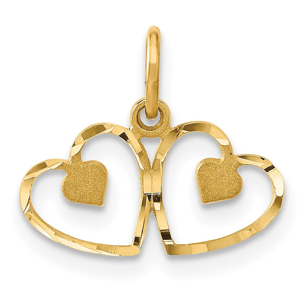 14k Satin And Diamond-cut Two Hearts Charm, 14 x 16 mm