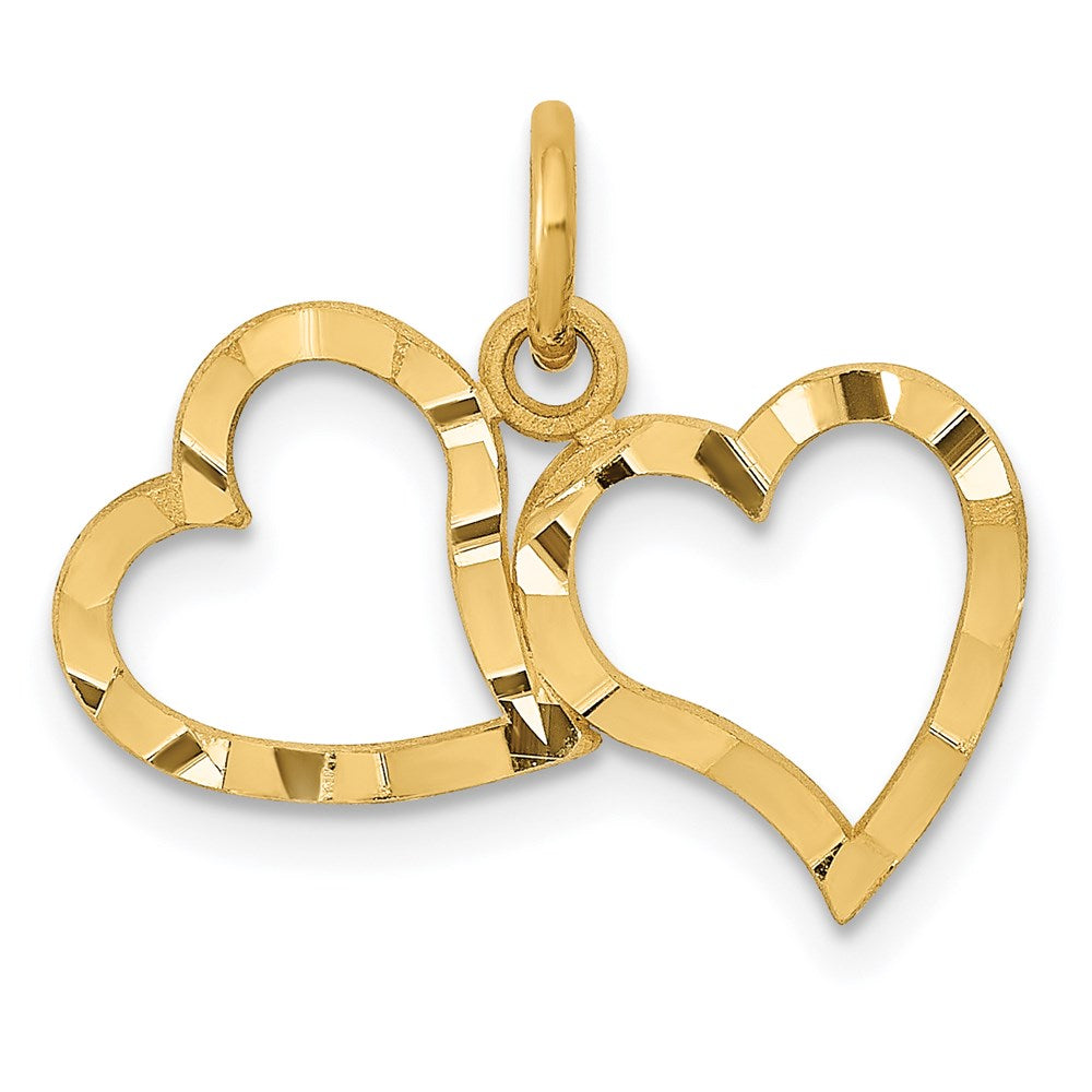 14K Polished Double Heart Pendant, 18 x 19 mm