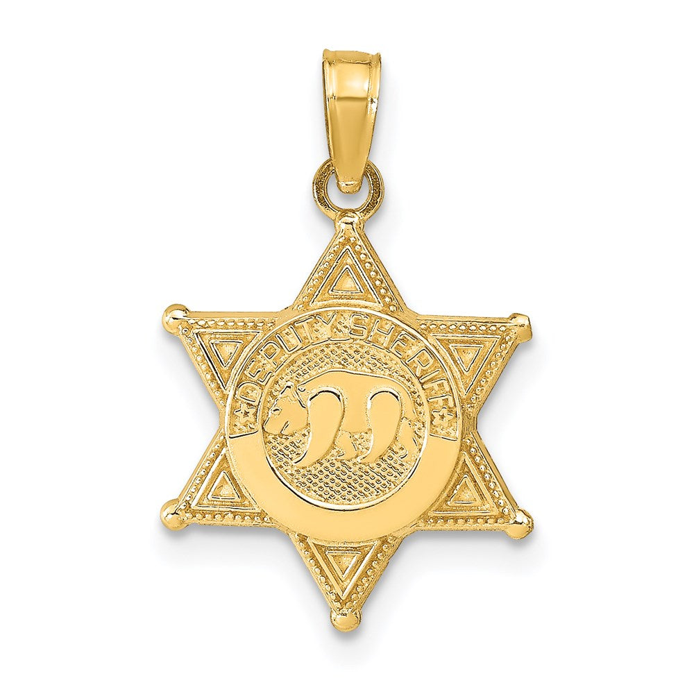 14k DEPUTY SHERIFF Badge with Bear Pendant, 22.5 x 14 mm