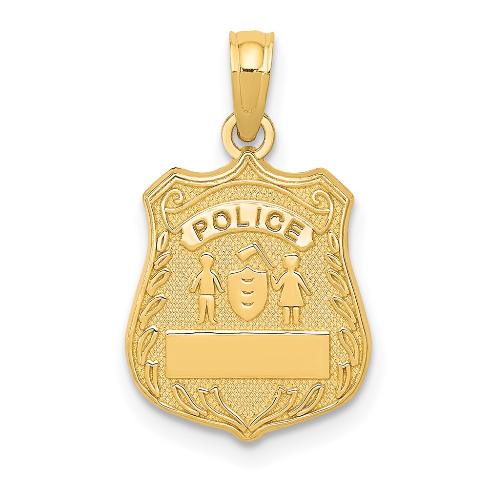 14k POLICE Badge with Engravable Area Pendant, 21 x 12 mm