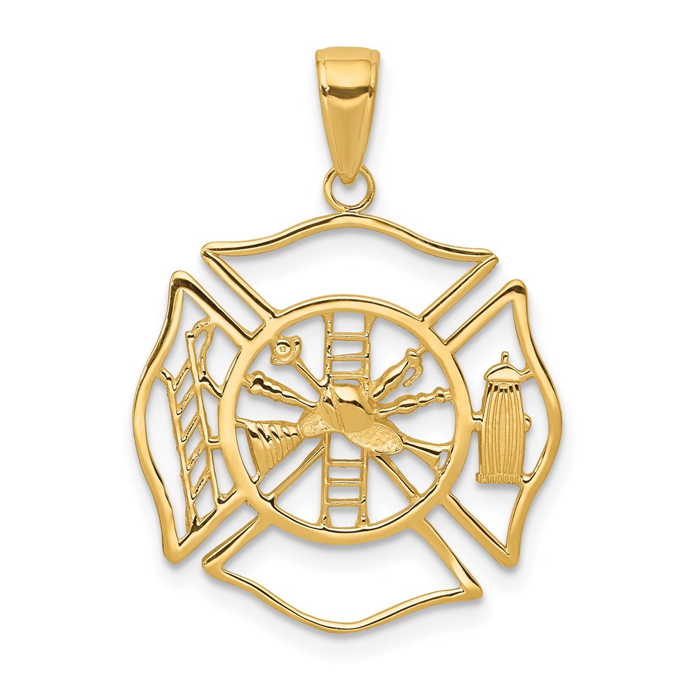 14k Fireman Shield Pendant, 29 x 21 mm