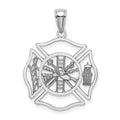 14K White Gold Fireman Shield Charm, 29 x 21 mm