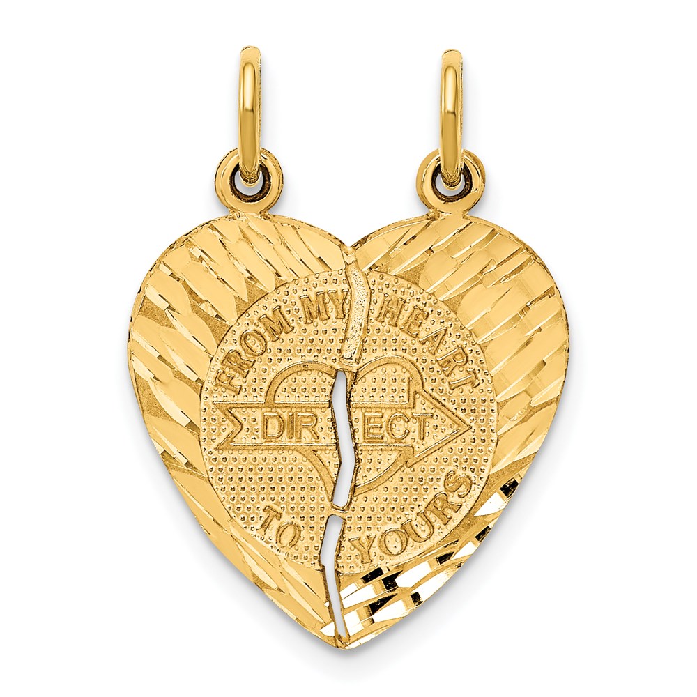 14k 2-Piece Break-apart Diamond-cut FROM MY HEART DIRECT TO YOURS Charm, 23 x 18 mm