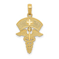 14k Caduceus with Nurses Cap Pendant, 30 x 15 mm