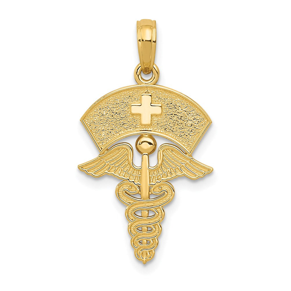 14k Caduceus with Nurses Cap Pendant, 30 x 15 mm