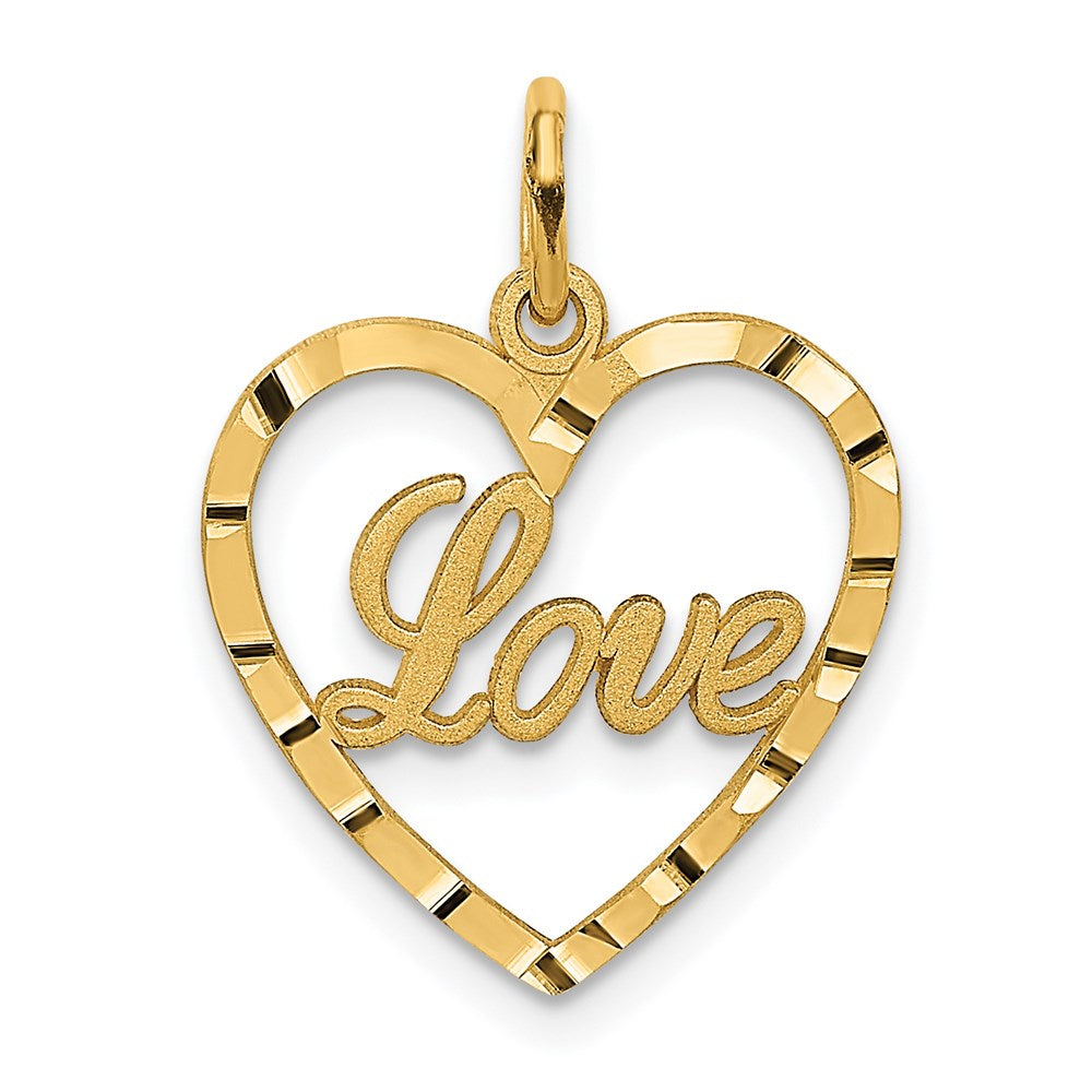 14k LOVE Diamond-cut Heart Pendant, 20 x 16 mm