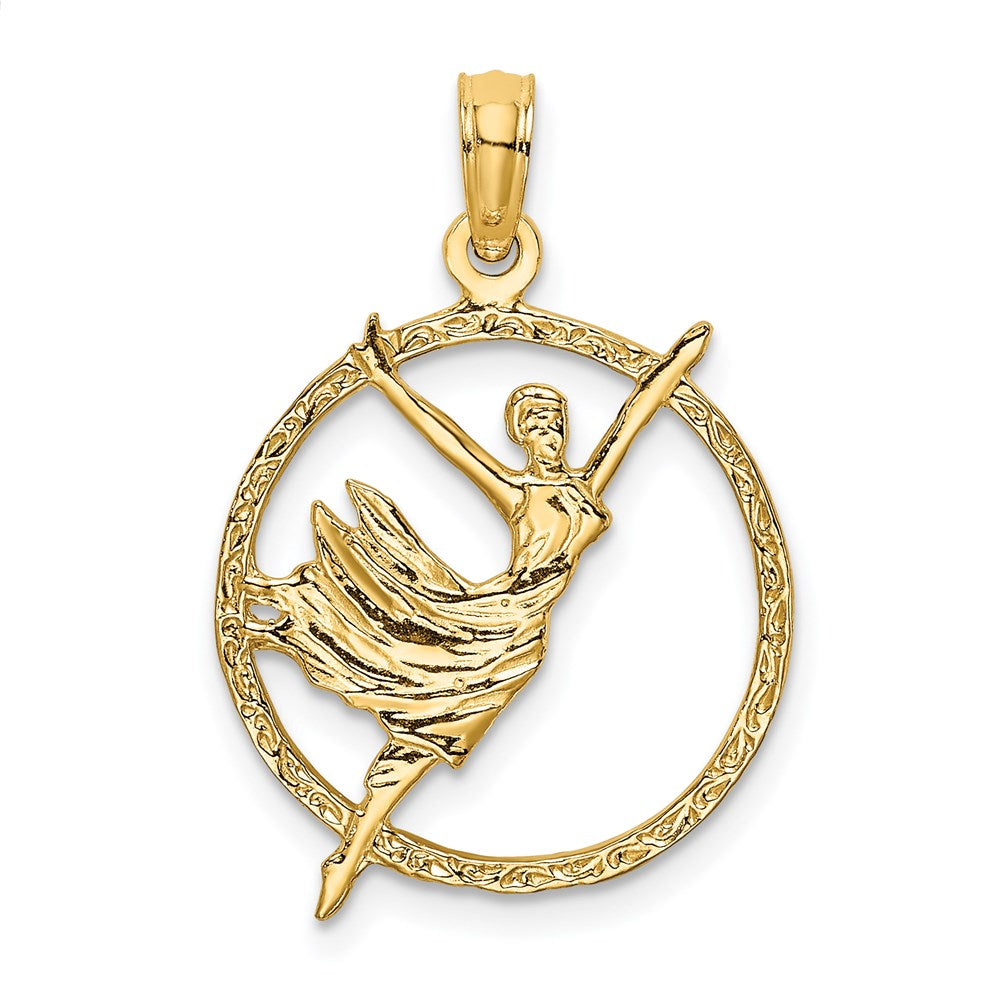 14k Dancer in Circle Frame Charm, 20 x 20 mm