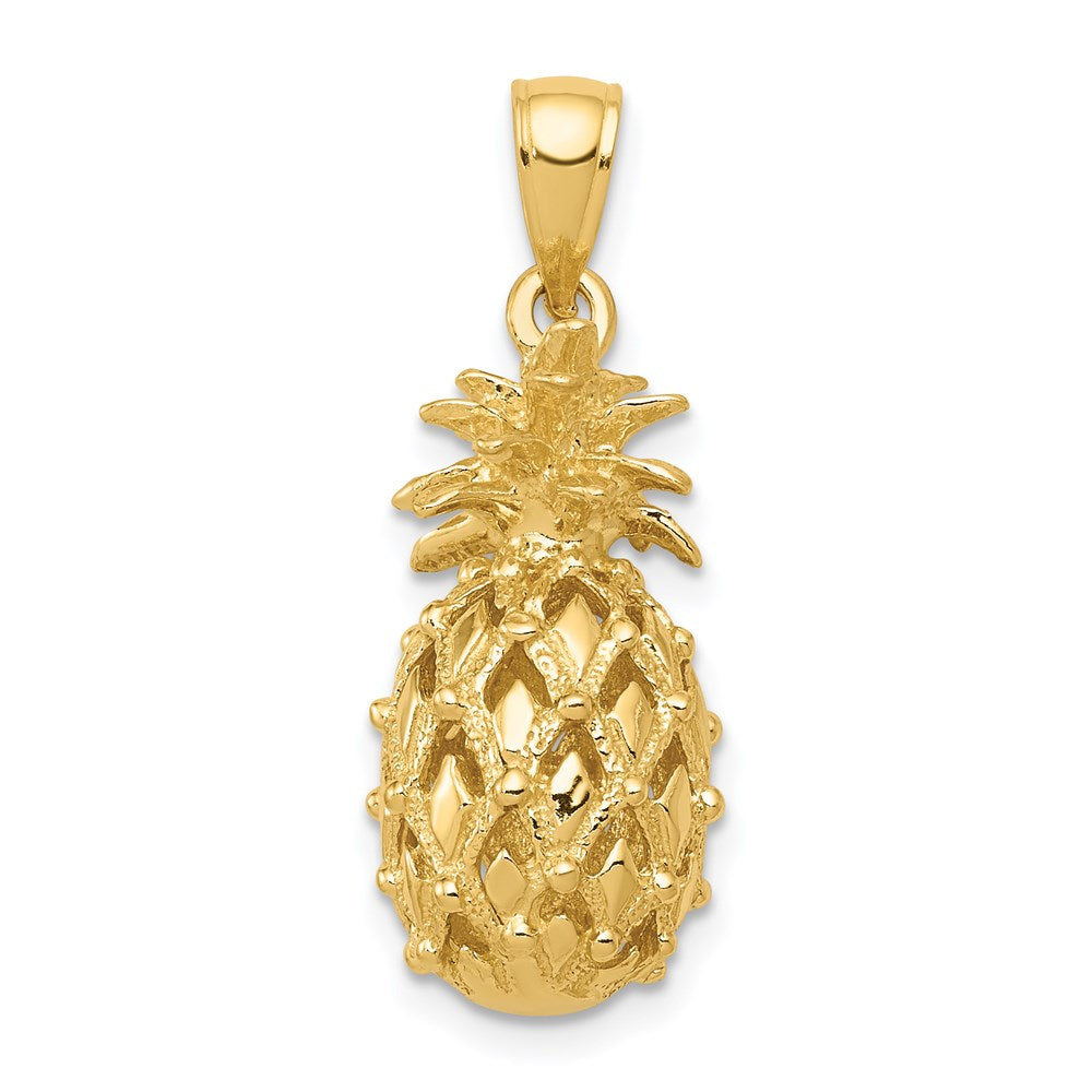 14k 3-D Cut-Out Pineapple Pendant, 26 x 11 mm
