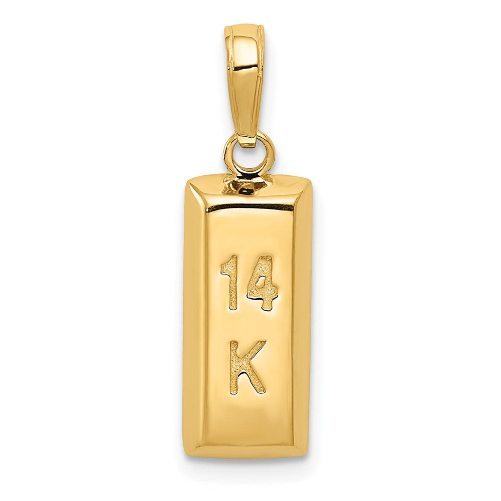 14k 3D Gold Bar Pendant, 22 x 7 mm
