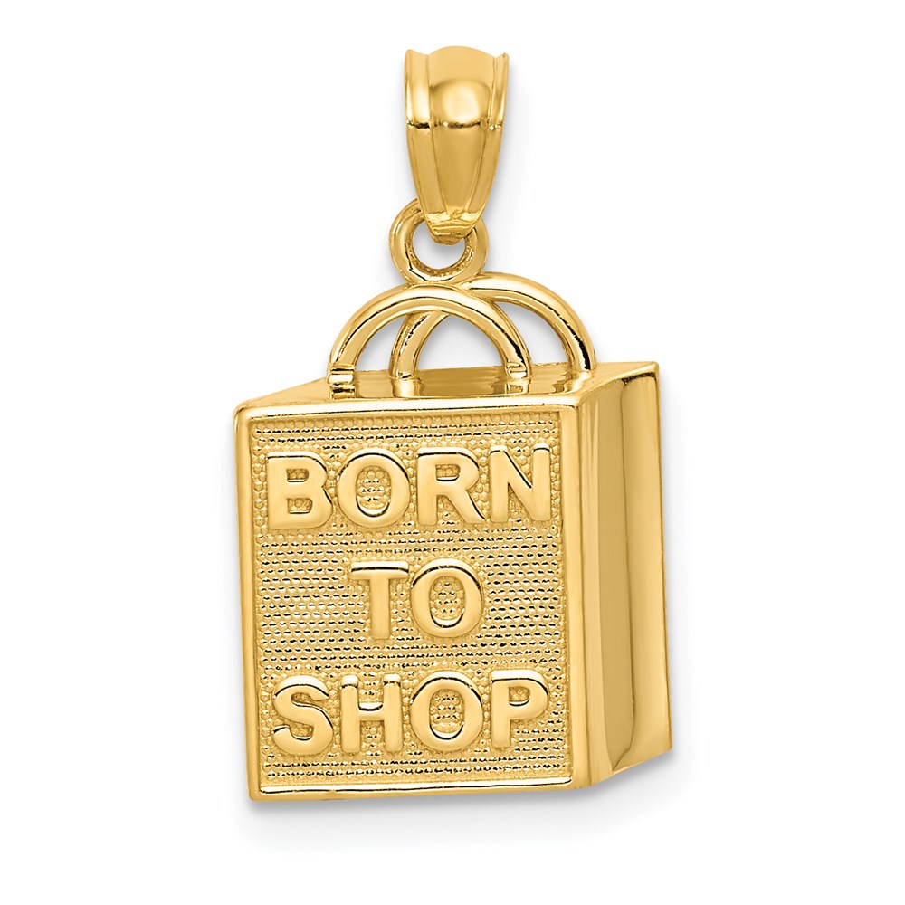 14K Shopping Bag with BORN TO SHOP Pendant, 14 x 12 mm