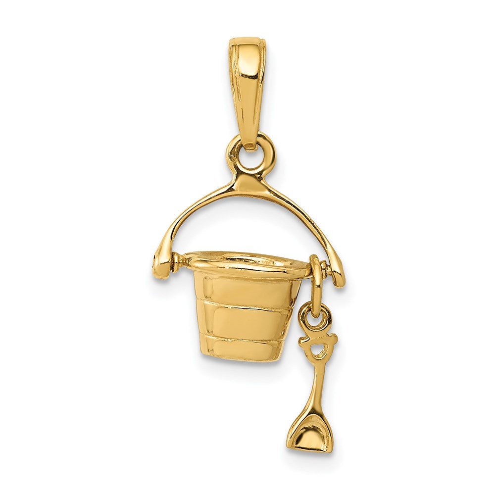 14k 3-D Beach Bucket with Moveable Shovel Charm, 21 x 12 mm