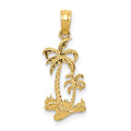 14k Double Palm Trees Pendant, 22.5 x 9 mm
