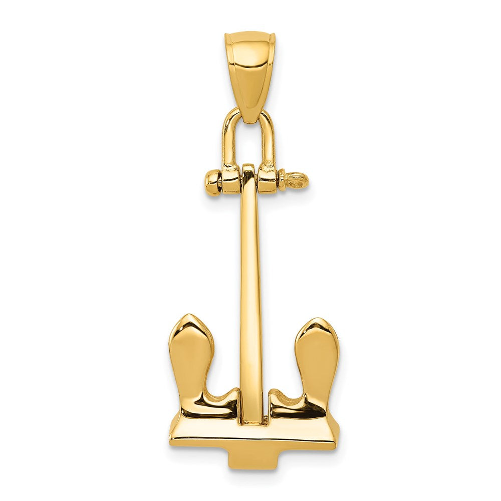 14k 3-D T-Bar Style Anchor Pendant, 36 x 14 mm