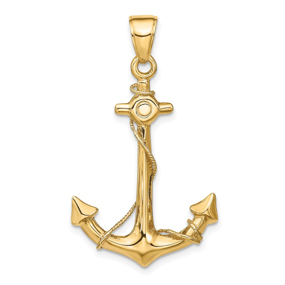 14k 3-D Anchor with Rope Pendant, 39 x 24 mm