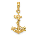 14k 3-D Anchor with Rope Pendant, 22 x 11 mm