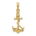 14k 3-D Anchor with Shackle and Entwined Rope Pendant, 25 x 11 mm