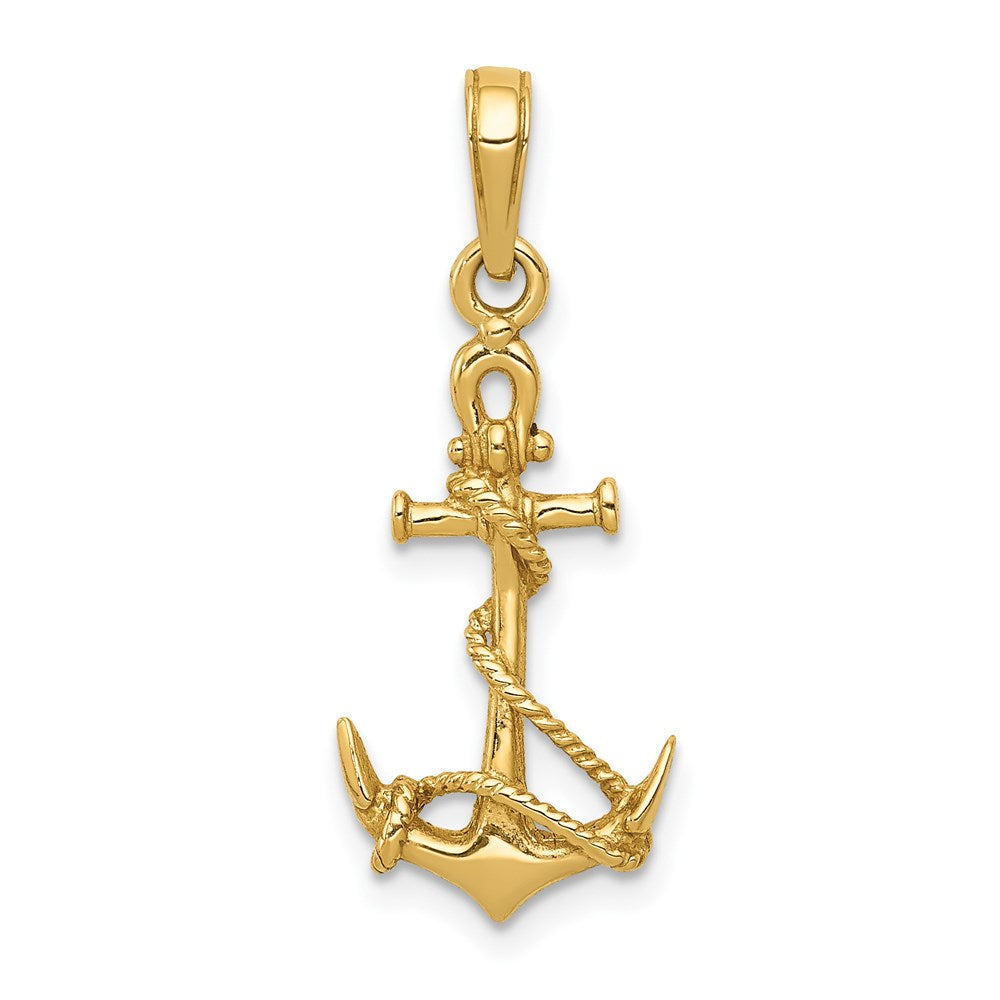 14k 3-D Anchor with Shackle and Entwined Rope Pendant, 25 x 11 mm