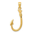 14k 3-D Fishing Hook Pendant, 33 x 12 mm