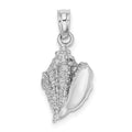 14K White Gold Conch Shell Charm, 21 x 11.2 mm