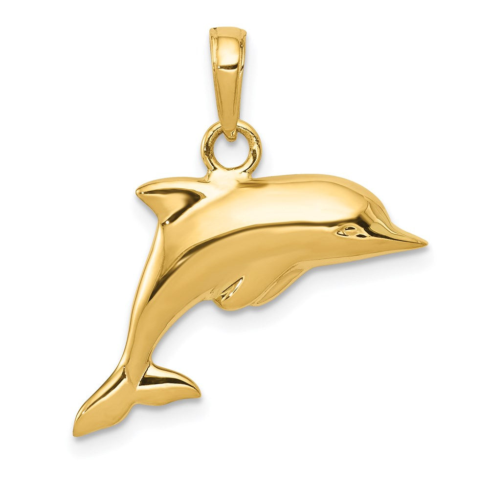 14K Polished 3-D Puffed Dolphin Pendant, 21 x 23 mm