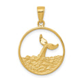 14k Whale Tail in Circle with Waves Pendant, 27 x 18 mm
