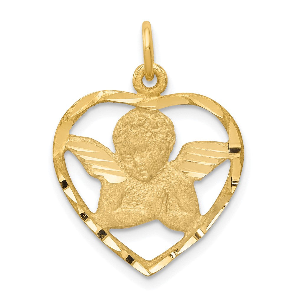 14k Cut-out Angel in Heart Charm, 24 x 18 mm
