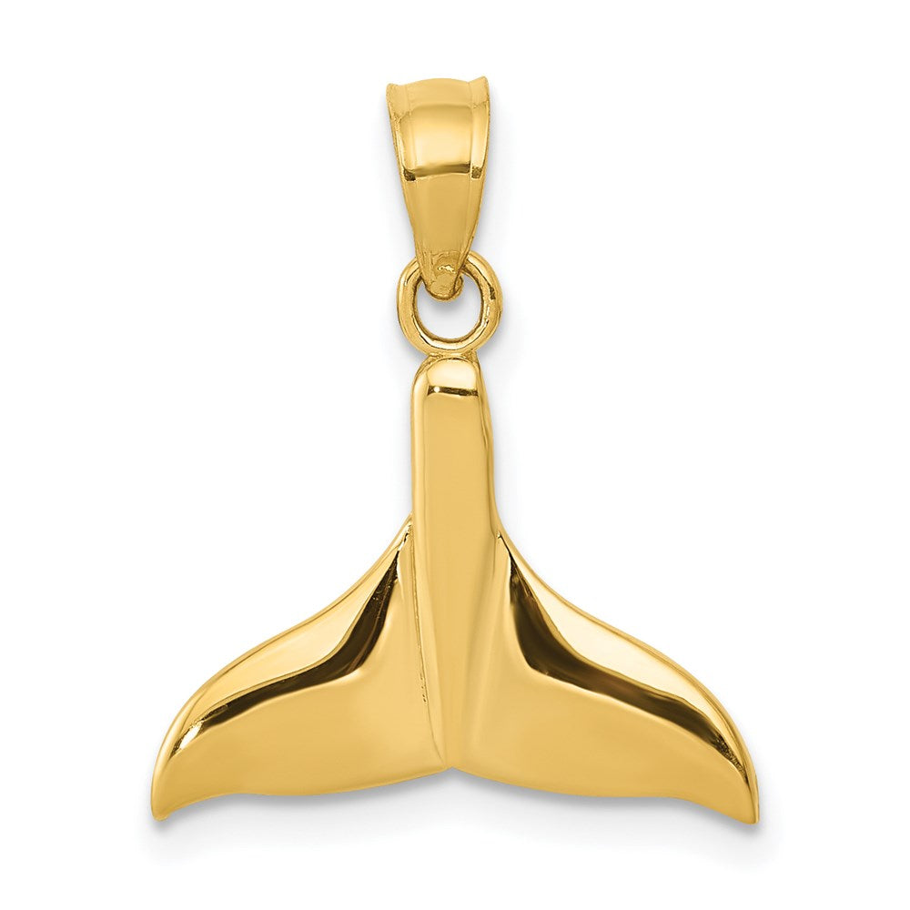 14k Solid Polished Open-Backed Whale Tail Pendant, 20 x 15 mm
