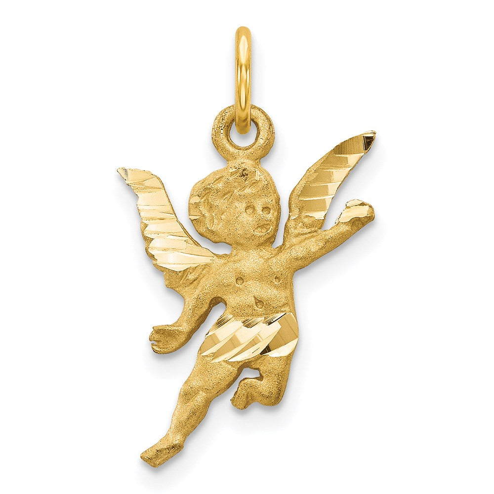 14k Satin Diamond-cut Angel Charm, 24 x 14 mm
