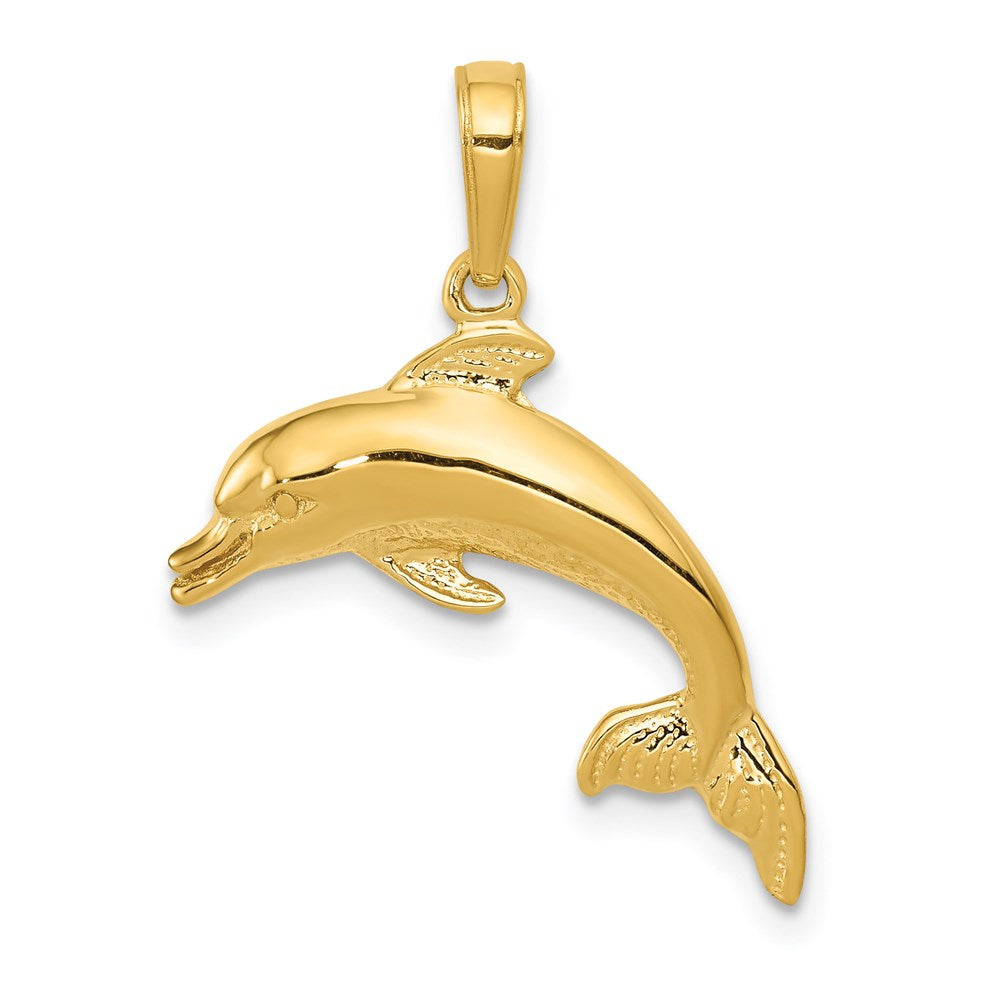14k Dolphin Swimming Pendant, 25 x 20 mm