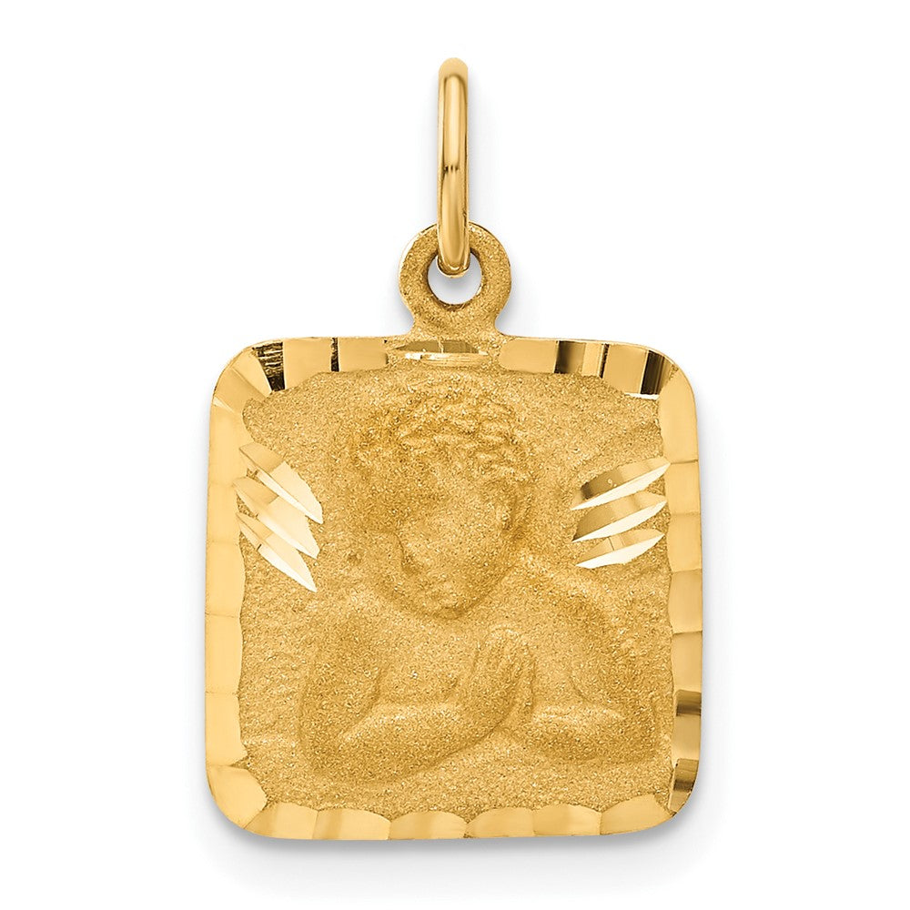 14K Satin and Diamond-Cut Angel Square Charm, 22 x 13 mm