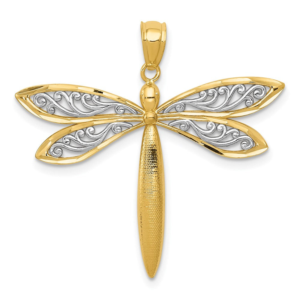 14k and White Rhodium Dragonfly Pendant, 30.5 x 30 mm