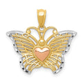 14k Two-tone with White Rhodium Butterfly with Heart Pendant, 19 x 21 mm