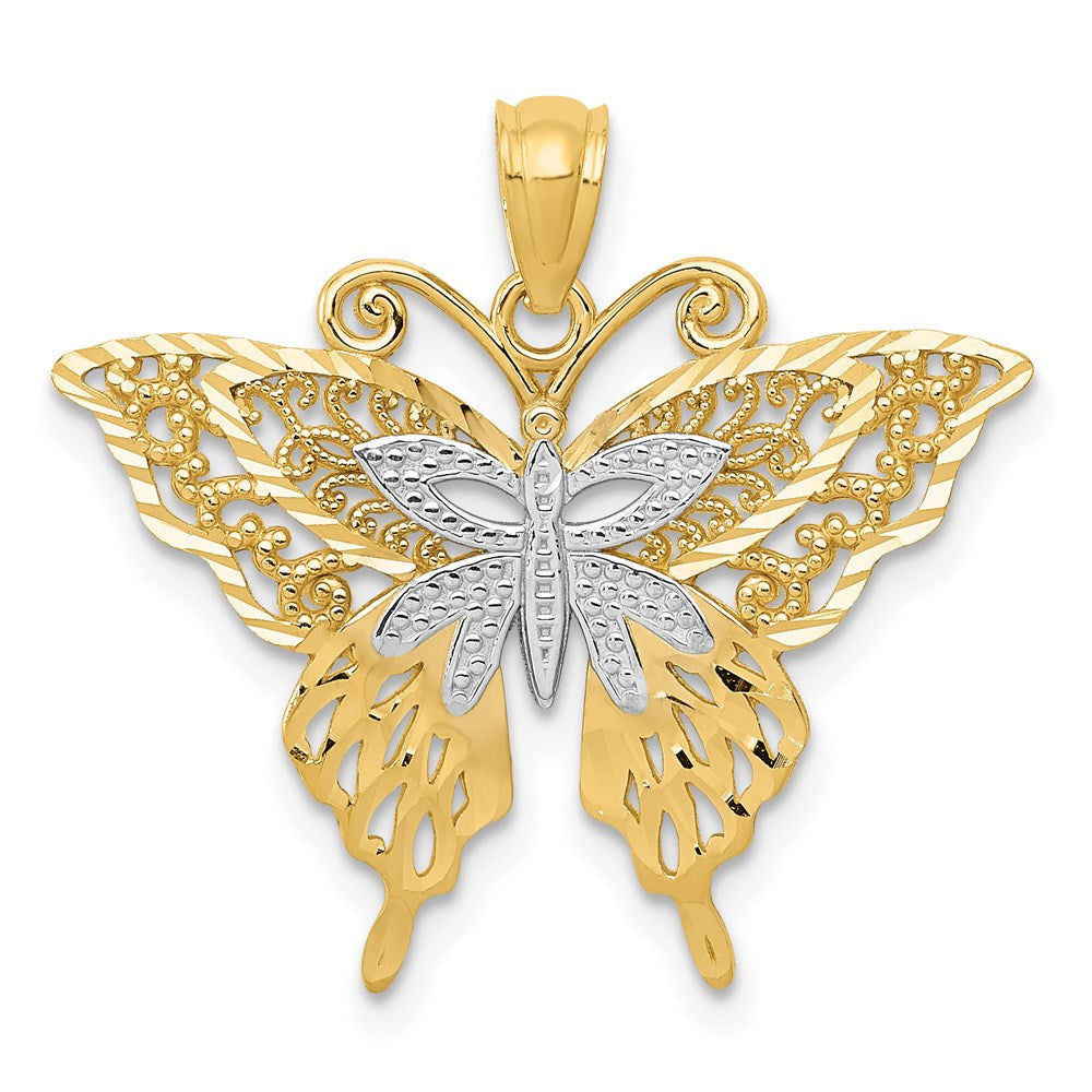 14k and White Rhodium Fancy Butterfly Pendant, 23 x 24 mm