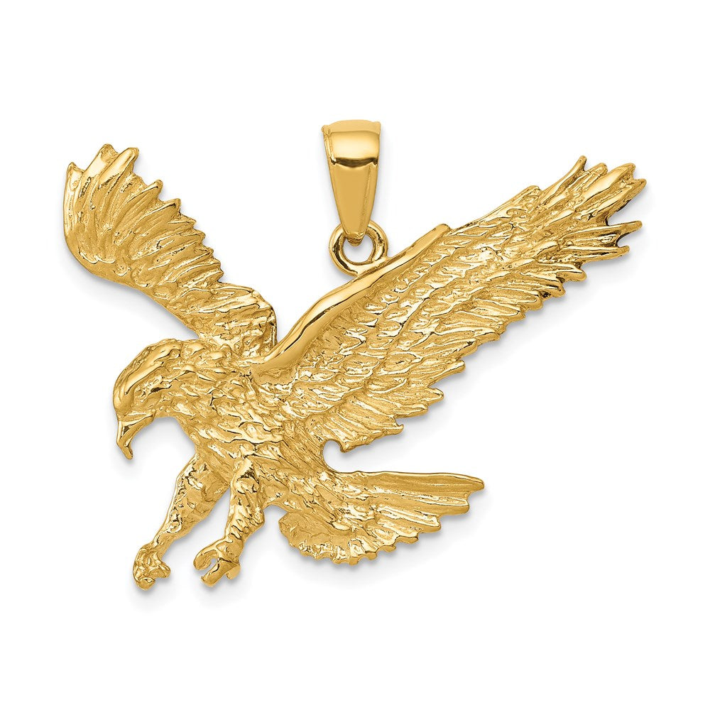 14k Textured Eagle Landing Pendant, 27 x 31 mm