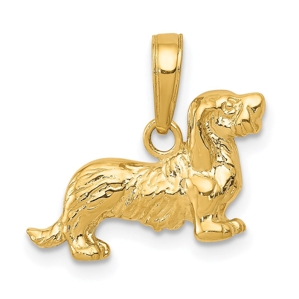 14k Long-Haired Dachshund Dog Pendant, 14 x 17 mm