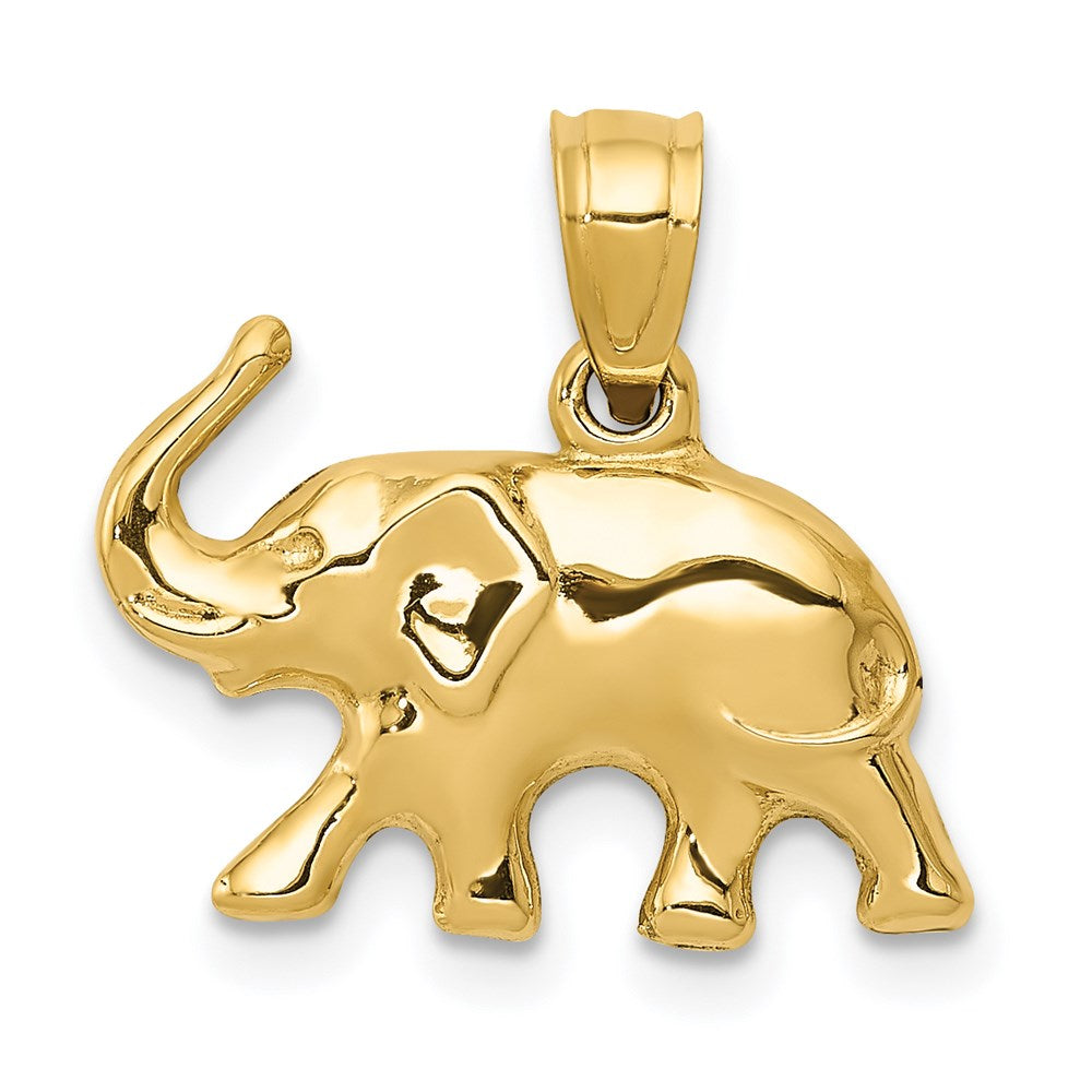 14k 3-D Polished Elephant Pendant, 17 x 17 mm