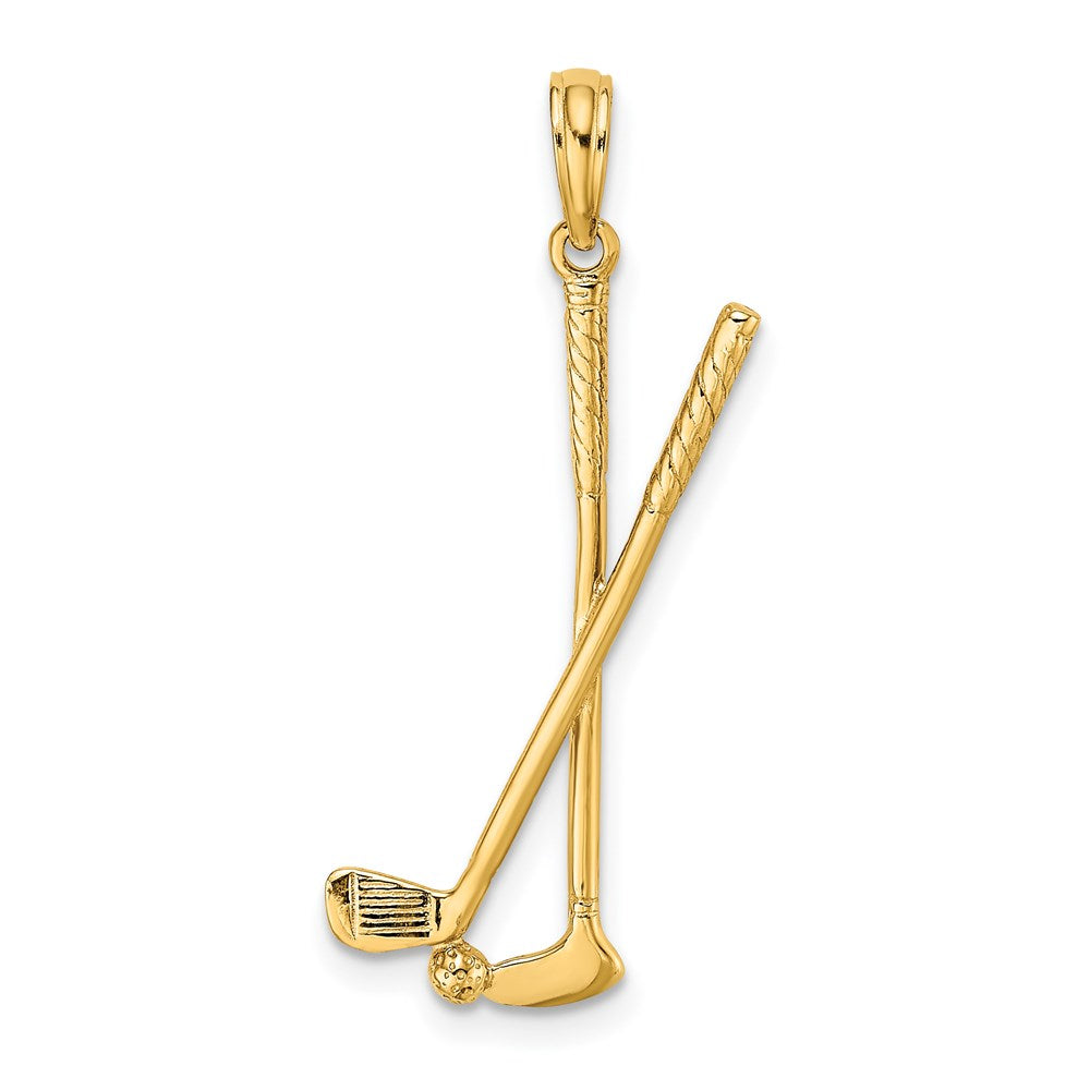14k 3-D Double Golf Clubs with Ball Charm, 25 x 10.7 mm